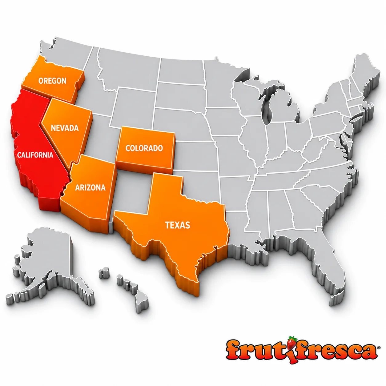 Mapa de cobertura FrutiFresca en Estados Unidos
