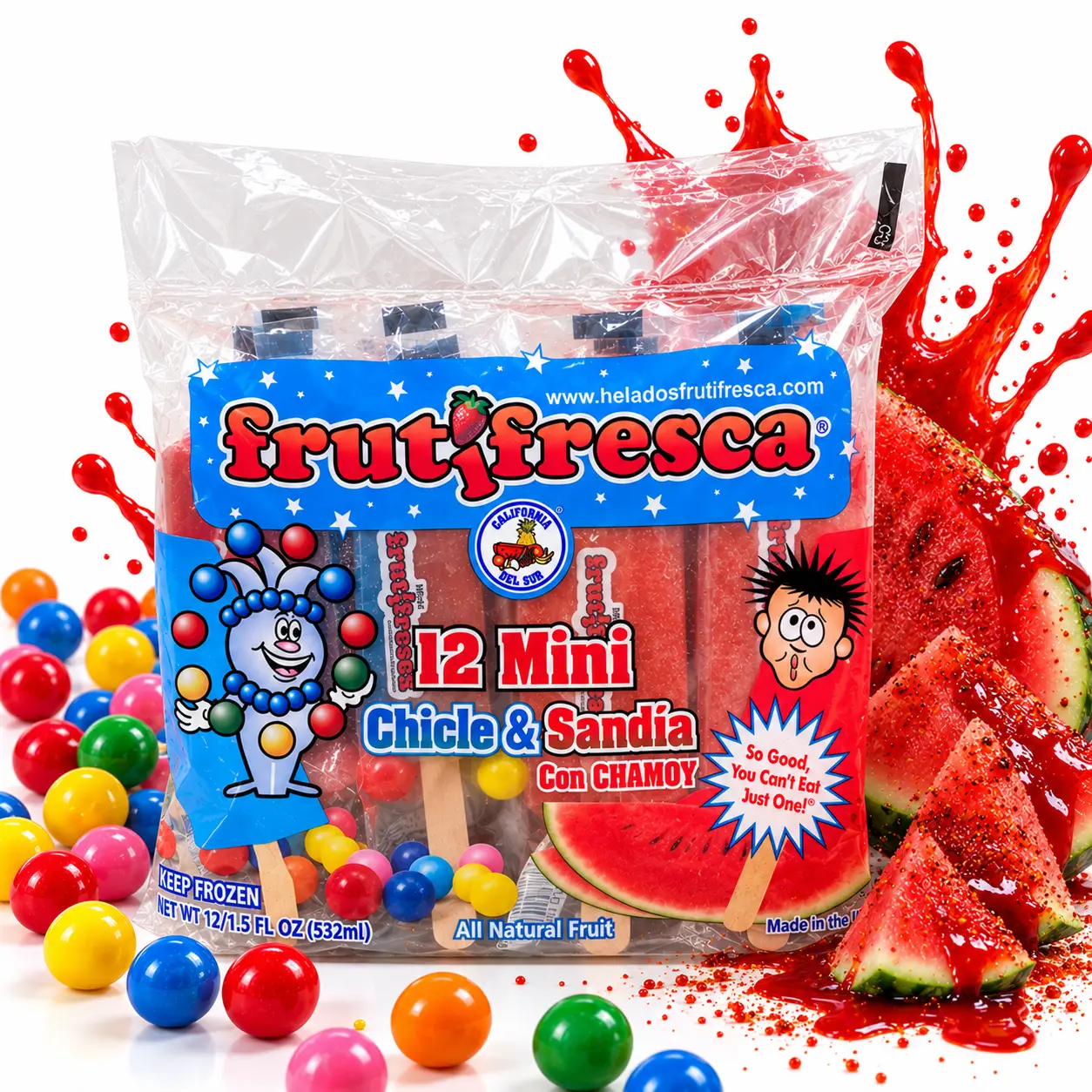 Paquete Familiar de Mini Paletas de Chicle y Sandía con Chamoy de 12 Piezas